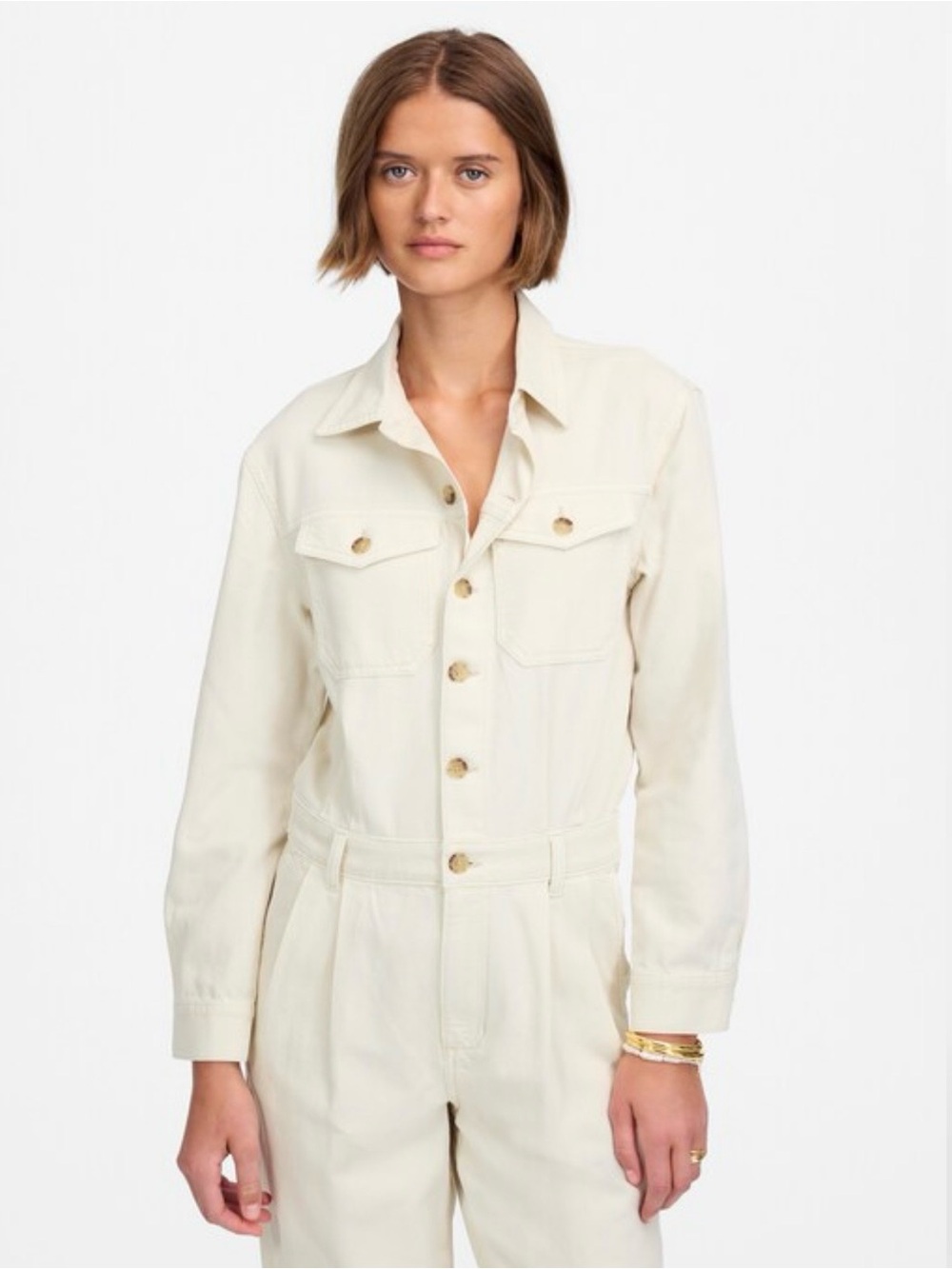 Madewell Denim Barrel Leg Jumpsuit in Vintage Cream